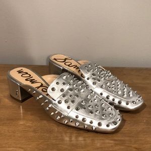 Like new silver Sam Edelman heeled mules with studs